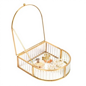 High Quality Customised Vintage Glass Jewelry <b>Box</b> <b>Mirror</b> Brass Metal Frame Decorative Object Portrait Pattern Tabletop Use - Product Image 1