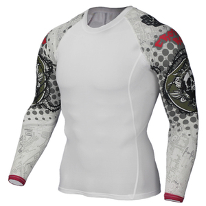 Mens Full Sleeve Rash Guard White <b>Printed</b> Quick Dry Polyester Athletic Training Sports Shirt Workout Fitness Cycling <b>Surfing</b> - Product Image 1