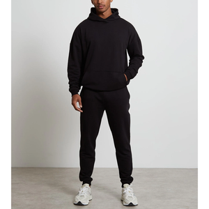 Conjunto deportivo personalizado con logotipo para hombre, sudadera con capucha de forro polar grueso y hombros caídos, y pantalones deportivos ajustados, venta al por mayor para hombre - Product Image 1