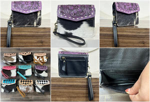 New Arrival Mini Hand Tooled Genuine Leather Mini Wristlet <b>Coin</b> Purse High Quality Hair On Cowhide Leather Mini Wallet for Women - Product Image 3