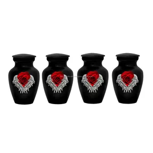 Rote Rose mit Winkel flügeln Design Andenken Einäscherung Urnen Hand gefertigte Messing Begräbnis Memorial Andenken Urne für menschliche Asche