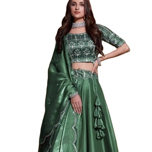 El último diseñador Lehenga Choli de Fab Zone Organza Seda Hilo Secuencia Trabajo Ropa india y pakistaní - Product Image 1