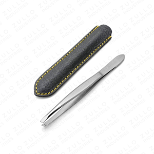 Pince à épiler professionnelle à pointe inclinée avec étui en cuir PU, outil de beauté en acier inoxydable personnalisé, vente en gros OEM - Product Image 4