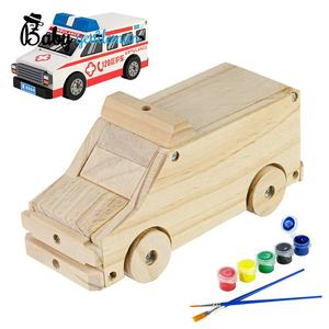 Creativo DIY vehículo artesanía pintura Kit ambulancia de madera juguete para niños Z03166A - Product Image 1