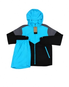 Ensemble de survêtement d'été pour homme, veste coupe-vent à capuche et short, personnalisé OEM, athlétique, séchage rapide, léger et confortable toute la journée - Product Image 3