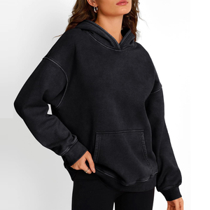 Unisex Black Hooded Sweatshirt Oversized Fit Cotton Fleece Casual Pocket Design Autumn Wear - Product Image 5