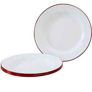 Plato Base Redondo Blanco Crema Estilo Nórdico, Minimalista y Decorativo con Borde Rojo, Ecológico para Restaurante y Hogar - Product Image 2