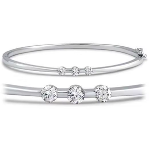 Elegant Three Diamond <b>Bangle</b> <b>Bracelet</b> | 14K White Gold Real Round Diamond <b>Bracelet</b> for Women Luxury Fine Jewelry Gift Collection - Product Image 4