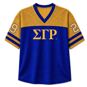 T-shirt décontracté respirant à col en V et manches courtes pour femme, motif color block bleu et doré, en maille jersey, de la sororité Sigma Gamma Rho - Product Image 4
