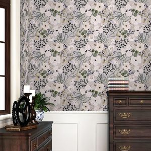 Carta da Parati Adesiva Beige e Marrone Caffè con Motivi Floreali e Foglie in Stile Boho Vintage, Facile da Applicare, Decorazione Murale - Product Image 2