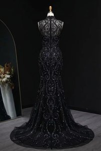 Vestido de Noche Glamuroso con Lentejuelas de Concha Marina, Corsé Ilusorio, Estilo Sirena con Mangas de Capa Fluidas, Ropa Formal Profesional - Product Image 2