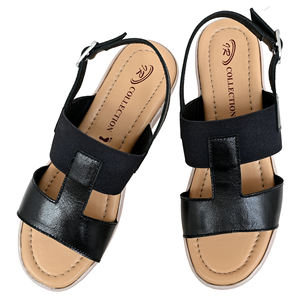 Stylish <b>Women's</b> Elegant <b>Black</b> Leather Platform <b>Wedge</b> Sandals Lightweight Cushioning Anti-Slip Daily Wear Spring - Product Image 4