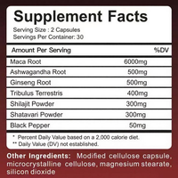 Capsules Maca Plus pour l'amélioration de la puissance masculine, stimulation de l'énergie pour adultes, augmentation de la taille, 60 unités, santé reproductive, performance masculine