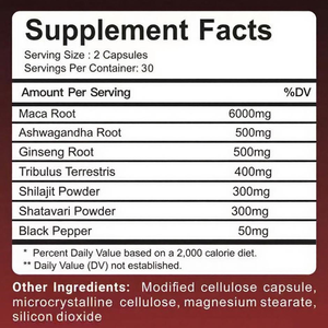Capsule Maca Plus per il Potenziamento Maschile, Energia per Adulti, Aumento delle Dimensioni, 60 Capsule, Salute Riproduttiva, Prestazioni Maschili - Product Image 5
