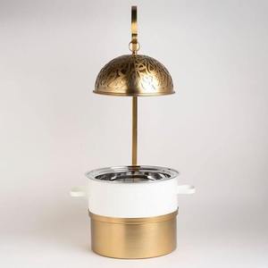 Wholesale Round Hanging Chafing Dish Arabic Calligraphy Cut Out Dome Lid Silver Stainless Steel Mosque Arch Base <b>Soup</b> Tureen Sin - Product Image 1