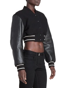 เสื้อแจ็คเก็ตเบสบอลทรงครอปปักโลโก้ตามสั่งสำหรับผู้หญิง แฟชั่นเสื้อแจ็คเก็ตขายดีประจำฤดูหนาว ดีไซน์ใหม่ ขายส่ง - Product Image 3