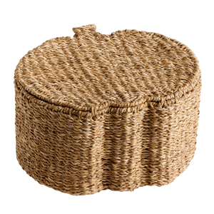 Grand panier de rangement en jonc de mer naturel avec couvercle en forme de citrouille, boîte organisatrice en osier écologique, vente en gros, usine du Vietnam - Product Image 1