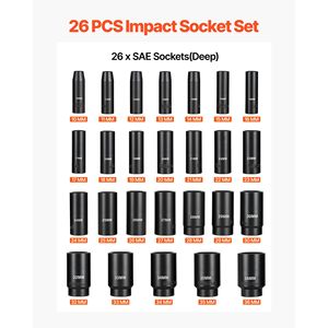 Set di chiavi a bussola a impatto da 1/2 pollice, 26 pezzi, a 6 punte, con identificazione facilitata, misure metriche 10-30mm, 32-36mm, inclusi misure 19mm e 24mm - Product Image 3