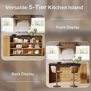 Isola e Carrello da Cucina in Legno Marrone Vintage da 55 Pollici, Arredamento da Cucina Elegante e Pratico - Product Image 5