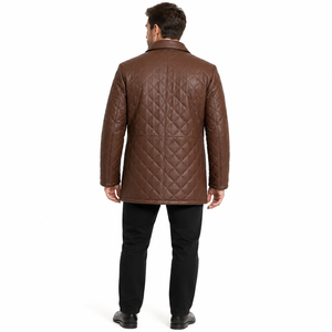 Chaqueta de Cuero Genuino para Hombre de Alta Calidad, Chaqueta de Invierno Acolchada de Lujo, Color Marrón, Corte Entallado, Resistente al Viento, Gabardina Larga de Piel de Oveja - Product Image 2
