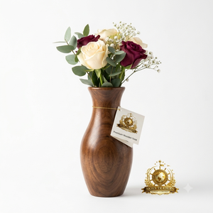Vase à fleurs en bois sculpté à la main, pot artisanal en noyer massif, support floral pour ranunculus blancs, centre de table, vente en gros - Product Image 2