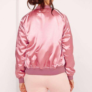 Women's Pink Satin Bomber <b>Jacket</b> Classic Zip Up Shiny Silk Flight <b>Jacket</b> Lightweight Casual Outerwear Coat Rose Gold - Product Image 6