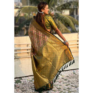 Sari Azul Marino Original Dharmavaram Leheriya de Seda con Bordado Zari, Ropa India y Pakistaní - Product Image 2