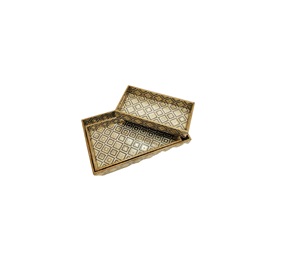 Plateau décoratif rectangulaire en laiton, motif géométrique, Art déco, artisanat métallique, pièce unique - Product Image 1