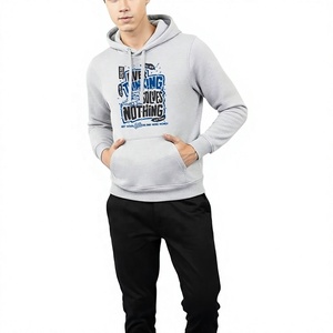 <b>Mens</b> Graphic Hoodie <b>Grey</b> French Terry Slogan Pullover Cotton Fleece <b>Sweatshirt</b> Apparel Manufacturer - Product Image 1