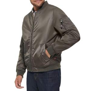 Ventes en gros de coupe-vent d'hiver personnalisés, vestes pour hommes en taille plus, vestes bomber en nylon satiné uni pour hommes - Product Image 1
