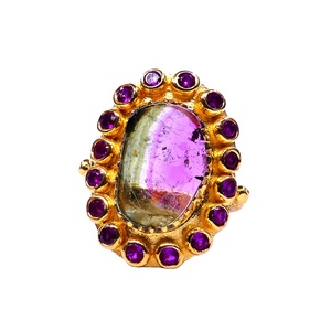 Bague en argent sterling 925 plaqué or classique avec tourmaline rouge topaze - Product Image 1