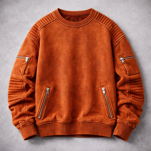 Sudadera de algodón con cremallera, cuello redondo, estilo motero, de invierno, gruesa, con lavado ácido, oversize, streetwear, hombros caídos, transpirable, OEM ODM - Product Image 1