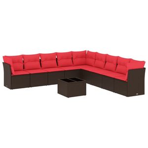 Ensemble de canapés de patio en polyrotin marron, 10 pièces, avec coussins, meubles d'extérieur durables - Product Image 2