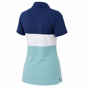 Top Deportivo de Punto para Mujer con Logotipo Personalizado, Cuello Acanalado, Cierre de Tres Botones, Manga Corta, Secado Rápido, Diseño Color Block, para Golf y Tenis - Product Image 4