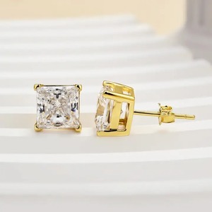 New Design 925 Moissanite <b>Square</b> Princess Cut Simulated <b>Diamond</b> Stud <b>Earrings</b> 2.0 Carat Gold Plated Women's Sterling Silver - Product Image 6