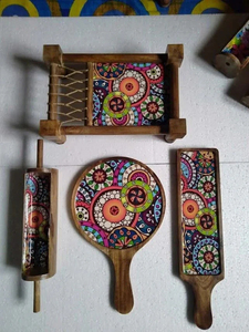 ชุดจานไม้สำหรับเสิร์ฟทำด้วยมือถาดเสิร์ฟอเนกประสงค์4ชิ้นสำหรับห้องครัวและโต๊ะ - Product Image 3