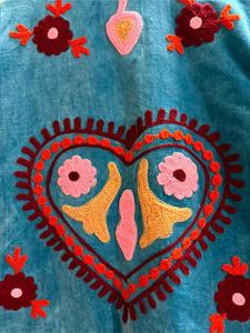 <b>Women</b> Blue <b>Velvet</b> Embroidered Suzani <b>Jacket</b> with Multicolor Floral Pattern Full Sleeve Stand Collar Boho Winter Coat - Product Image 6