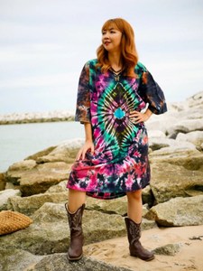 Beautiful Elegant Handmade Indian Viscose <b>Kaftan</b> Women Three Quarter Sleeve Long Maxi Tie Dye Straight <b>Summer</b> Gift Her Wholesale - Product Image 3