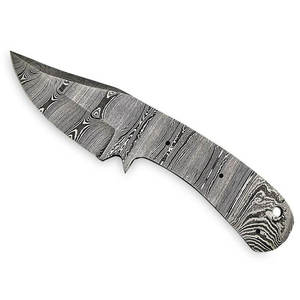 Cuchillo de Caza de Acero de Damasco Hecho a Mano Personalizado, Hoja en Blanco con Punta Caída y Borde Biselado - Product Image 1