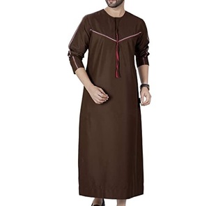Jubba Marrón Elegante al por Mayor, Jubah de Color Sólido para Hombre, Al Haramain, Thobe Árabe Musulmán, Dubai, Oriente Medio, Eid, Ramadán - Product Image 1