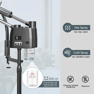 Appareil de soin du visage professionnel 3-en-1 sur roulettes, vapeur chaude et froide avec lampe loupe LED 5X, noir, pour esthéticiennes - Product Image 4