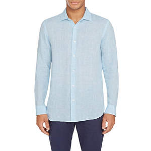 Chemise décontractée pour homme en lin et coton satiné tricoté respirant, anti-plis, à col rabattu, manches longues, boutonnage simple, couleur unie, idéale pour l'été - Product Image 1