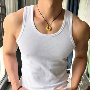 Débardeur côtelé respirant en coton premium pour homme, coupe ajustée, sans manches, pour la course et la gym, avec logo personnalisé, idéal pour le fitness et la musculation - Product Image 4