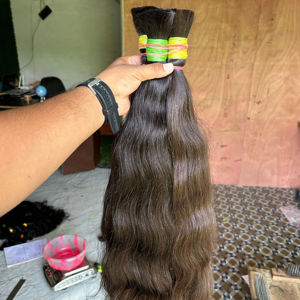 Extensiones de Cabello Humano Ondulado Indio Marrón Oscuro Natural, de Una Sola Capa, Cabello Virgen de Templo, Largo para Tejer - Product Image 1
