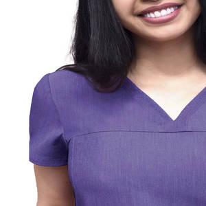 Conjunto de Uniforme Médico Unisex Morado con Cuello en V, Bolsillos Laterales, Cintura Elástica, Tela Ligera de Sarga, con Detección de Agujas, para Uso Hospitalario, Casual, Verano - Product Image 5