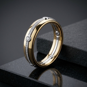 Anillo de Boda de Lujo Clásico de Dos Tonos, Oro 18k, Corte Brillante Redondo, Certificado de Laboratorio CVD, Apilable, para Aniversario - Product Image 3