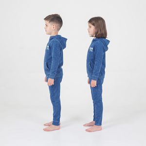 Conjunto Deportivo Informal Unisex de Algodón con Capucha y Media Cremallera, Lavado Ácido, Color Azul Sólido, Ajuste Regular, Estampado Personalizado para Niños - Product Image 3