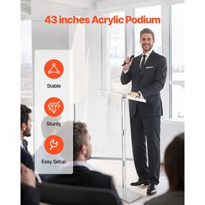 Soporte de Podio Acrílico de 43 Pulgadas, Escritorio Portátil para Laptop, Superficie de Lectura Amplia, Ángulo Ajustable, Soporte de Piso, Clips para Libros, Muebles de Biblioteca - Product Image 2