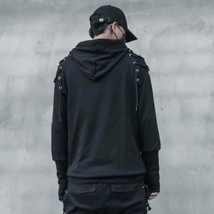Sudadera con Capucha Extra Grande para Hombre, Color Negro Sólido, Tejido de Algodón, Corte Casual, Largo Regular, Diseño con Bolsillos, Ropa de Otoño - Product Image 3
