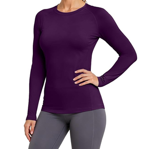 Women's <b>Purple</b> Long Sleeve Crew Neck Slim Fit Quick Dry Knitted T-<b>Shirt</b> Regular Length Casual Solid Color Polyester Top - Product Image 6